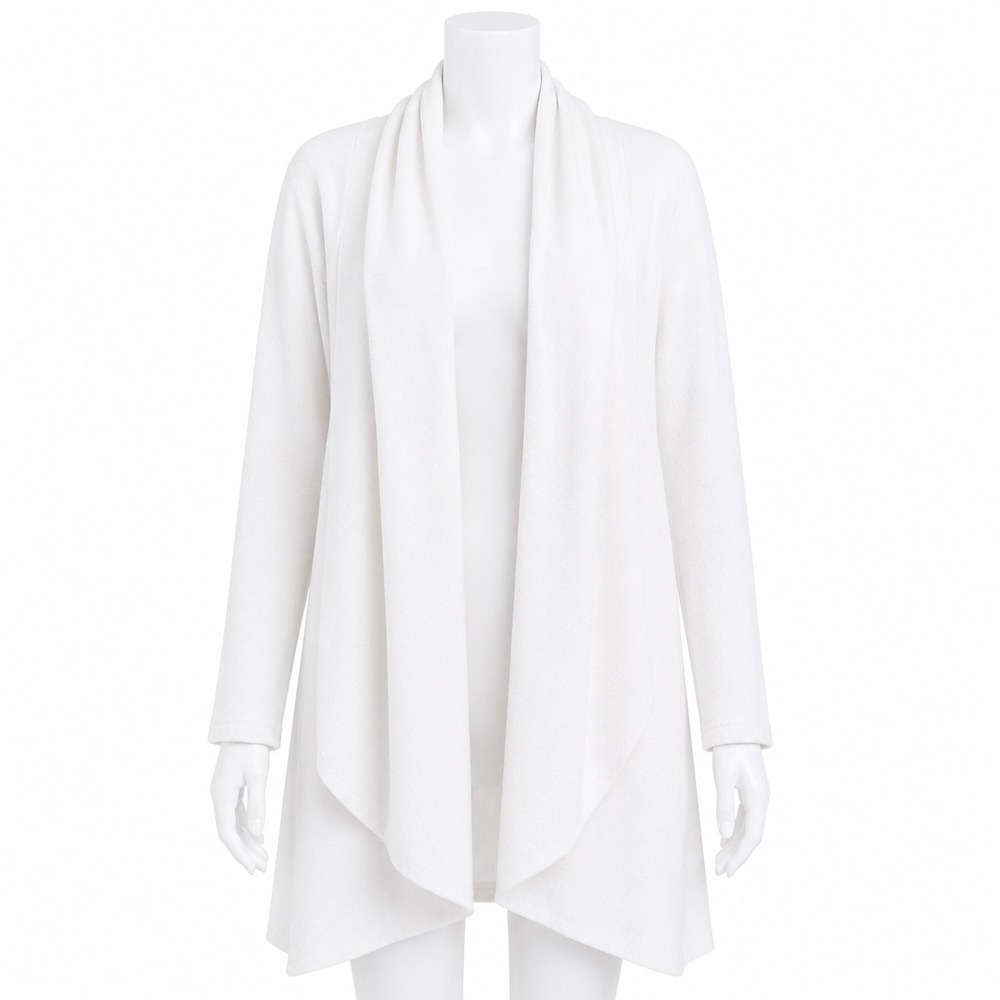 DREW Cardigan Jacket Womens Medium White Waterfall Open Front Drape Neck Pockets